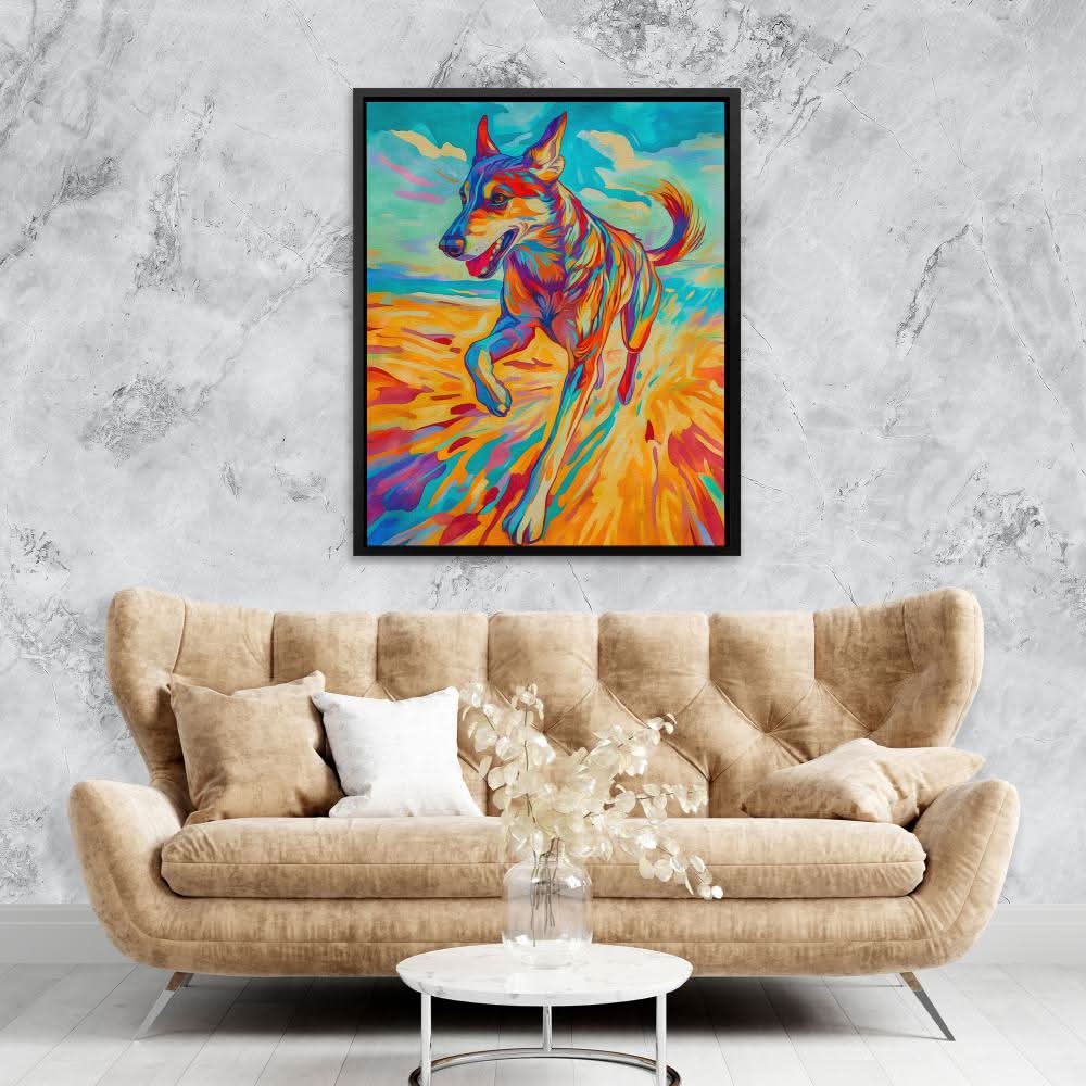 Blazing Canine - Dog Wall Art in Black Frame