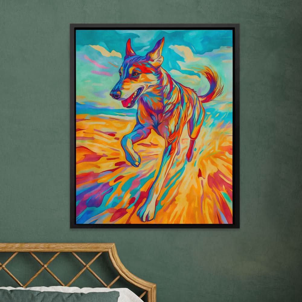 Blazing Canine - Abstract Wall Art in Black Frame
