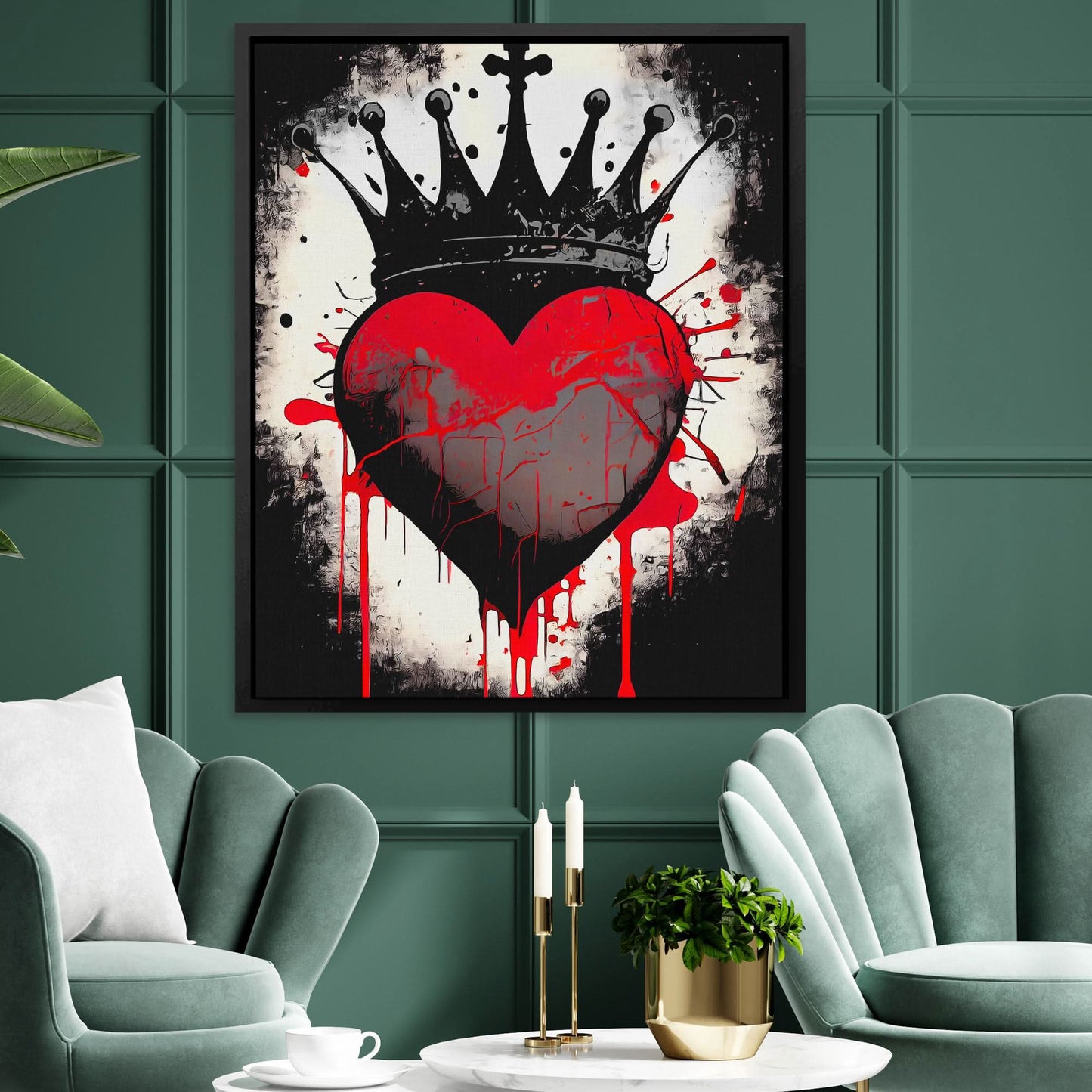 Bleeding Crown - Heart Wall Art in Black Frame