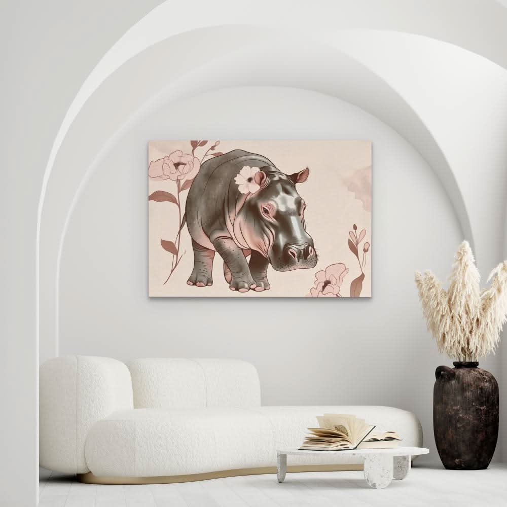 Blooming Hippo - Animals Art for Kids Room