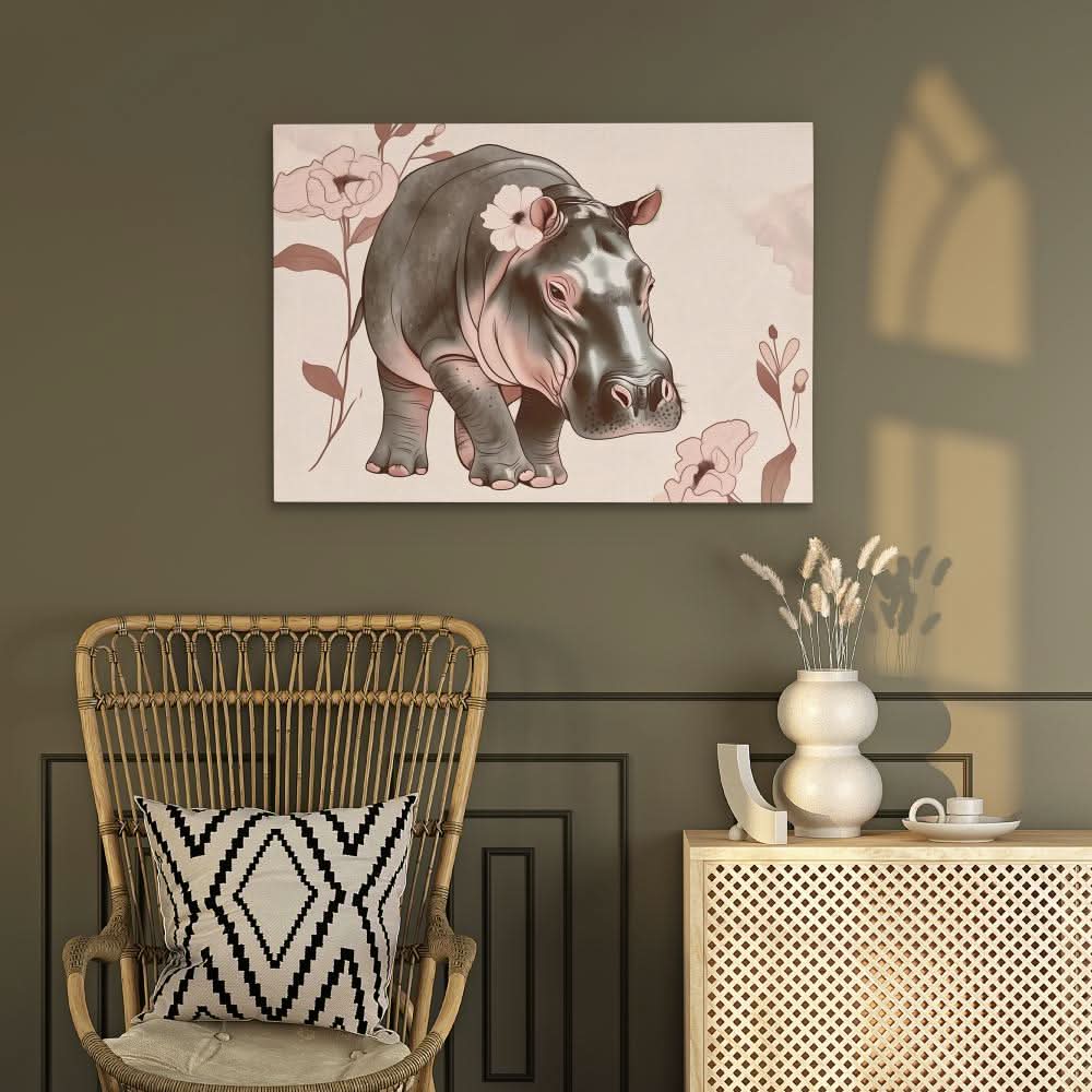 Blooming Hippo - Large Canvas Print