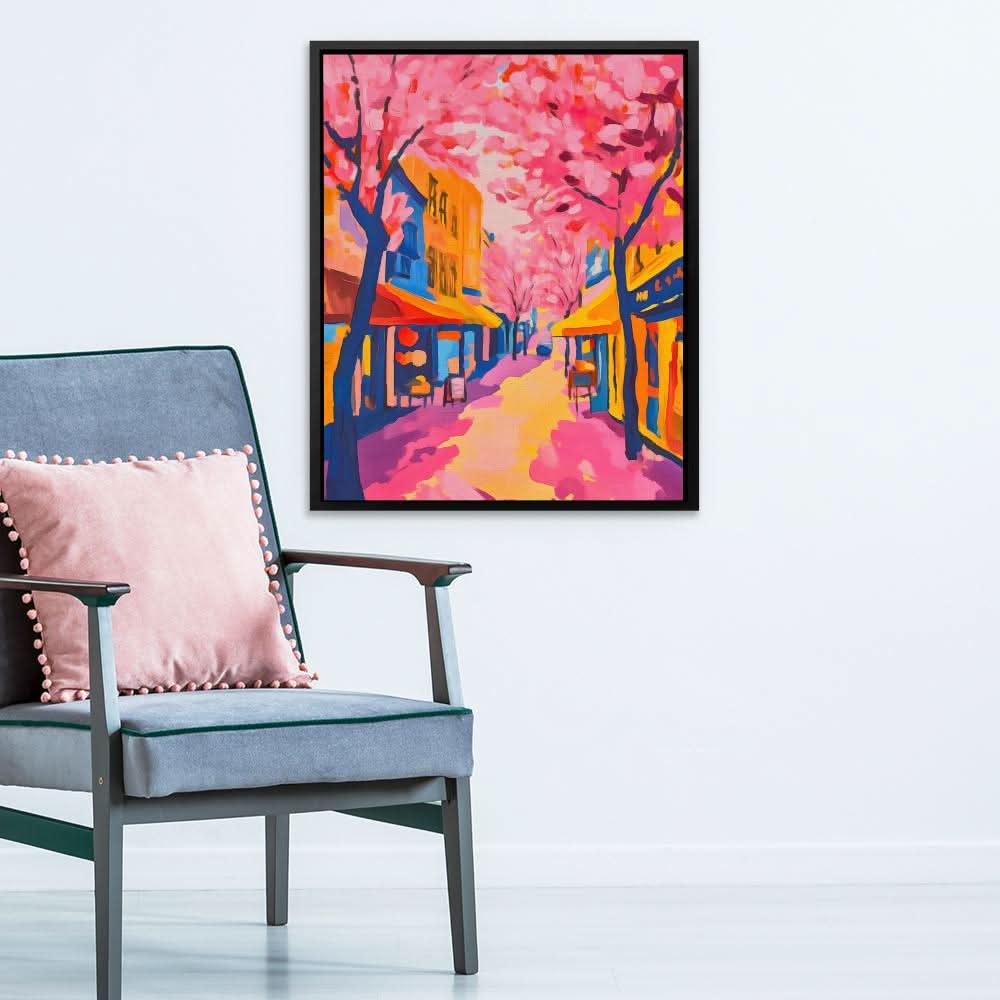 Blossom Boulevard - Cityscapes Wall Art in Black Frame