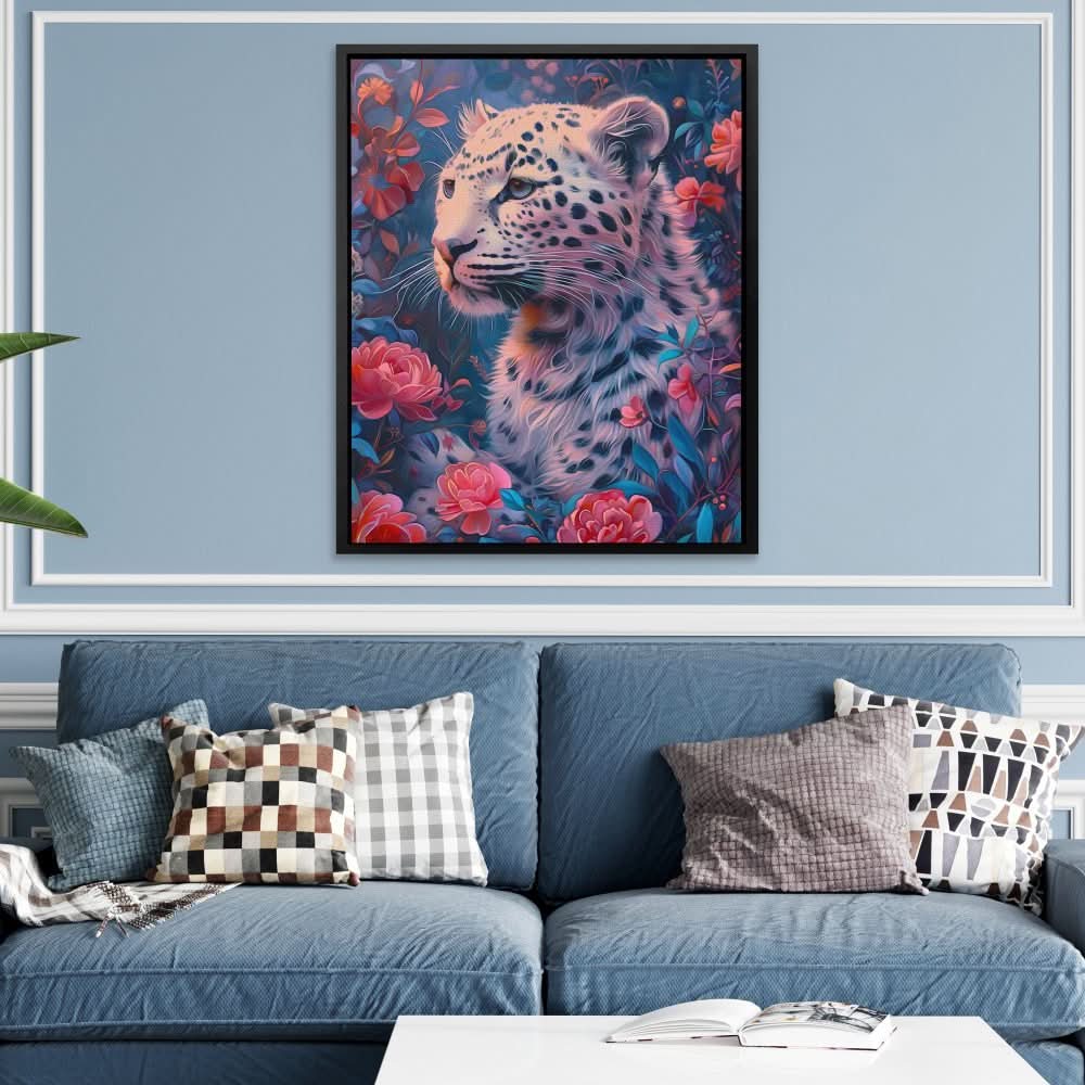 Blossoming Beast - Blue Big Cat Canvas Print