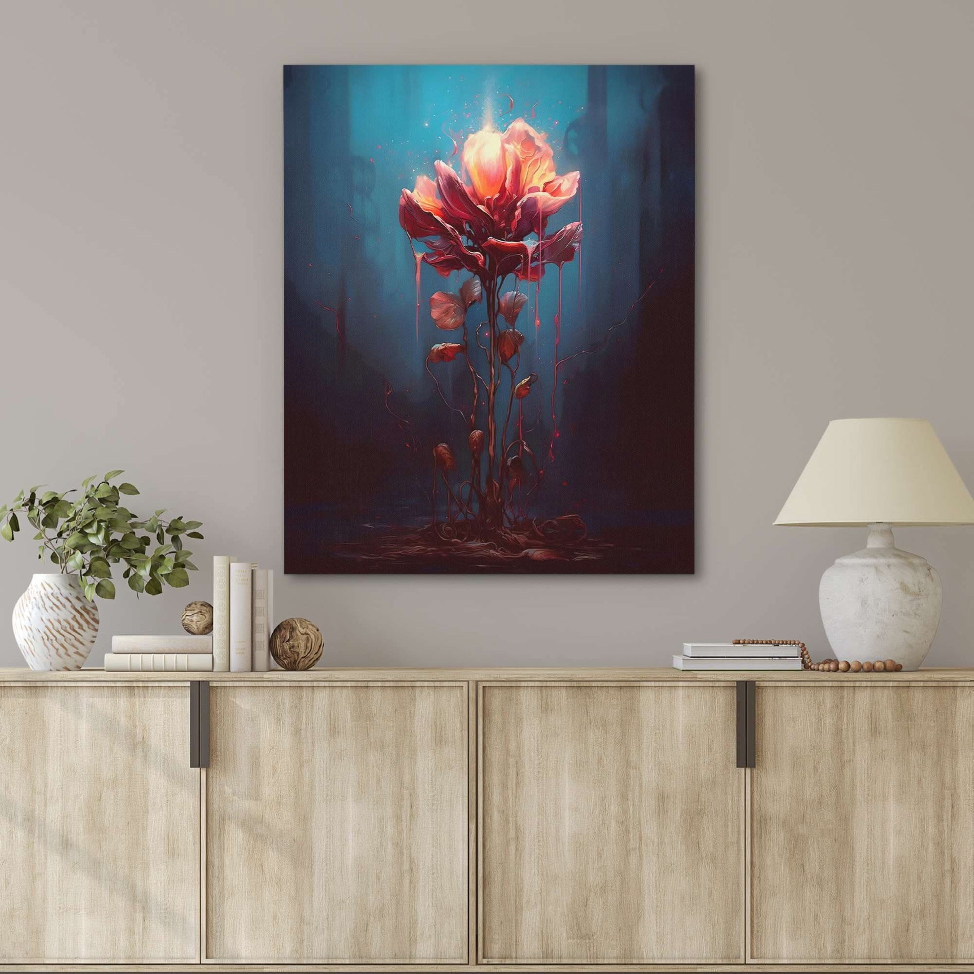 Blossoming Petals - Surrealism Blue Canvas Wall Art
