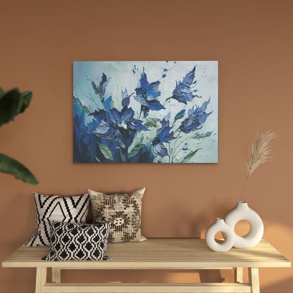 Blue Abstract Flowers - Large Abstract Canvas Print