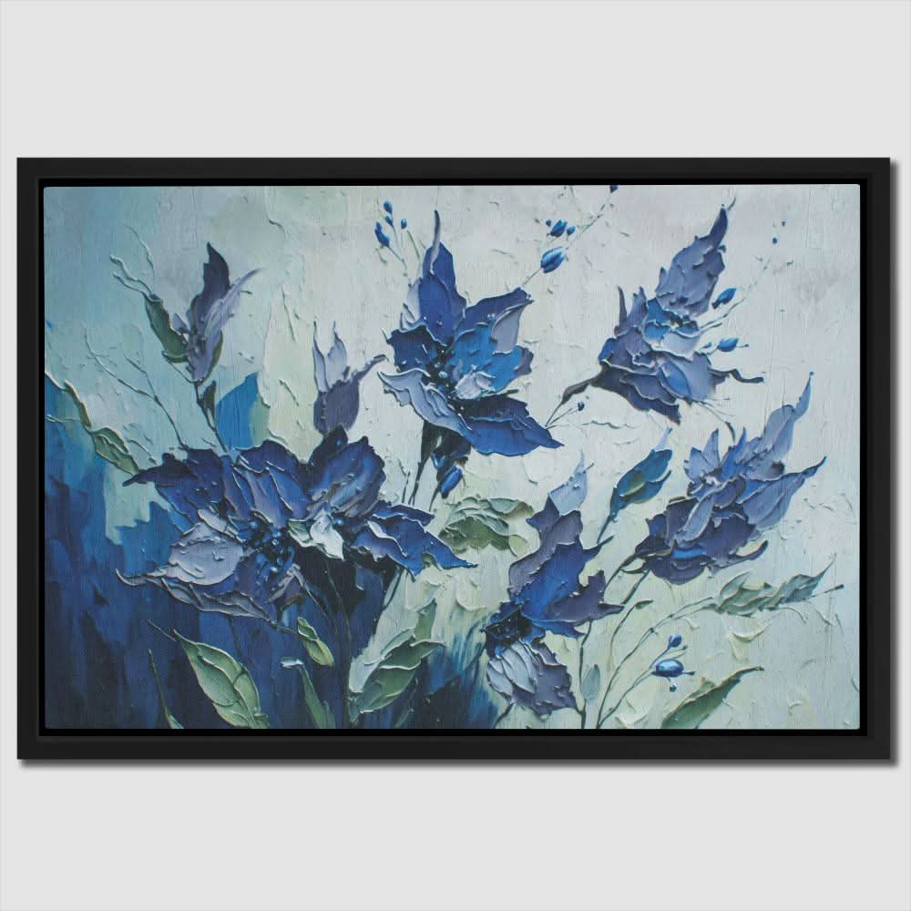 Blue Abstract Flowers - Blue Nature Canvas Print