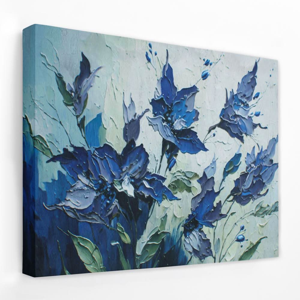 Blue Abstract Flowers - Floral Canvas Wall Art