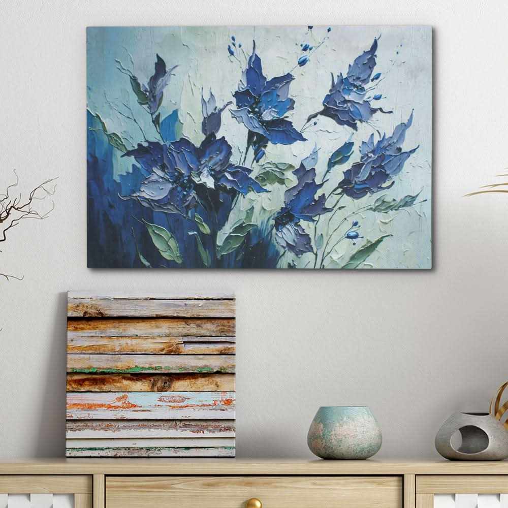 Blue Abstract Flowers - Abstract Blue Canvas Wall Art