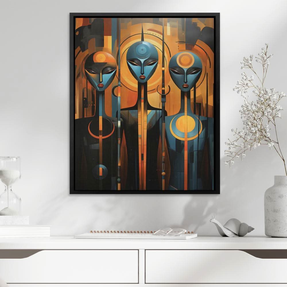 Blue Aliens - Abstract Wall Art in Black Frame