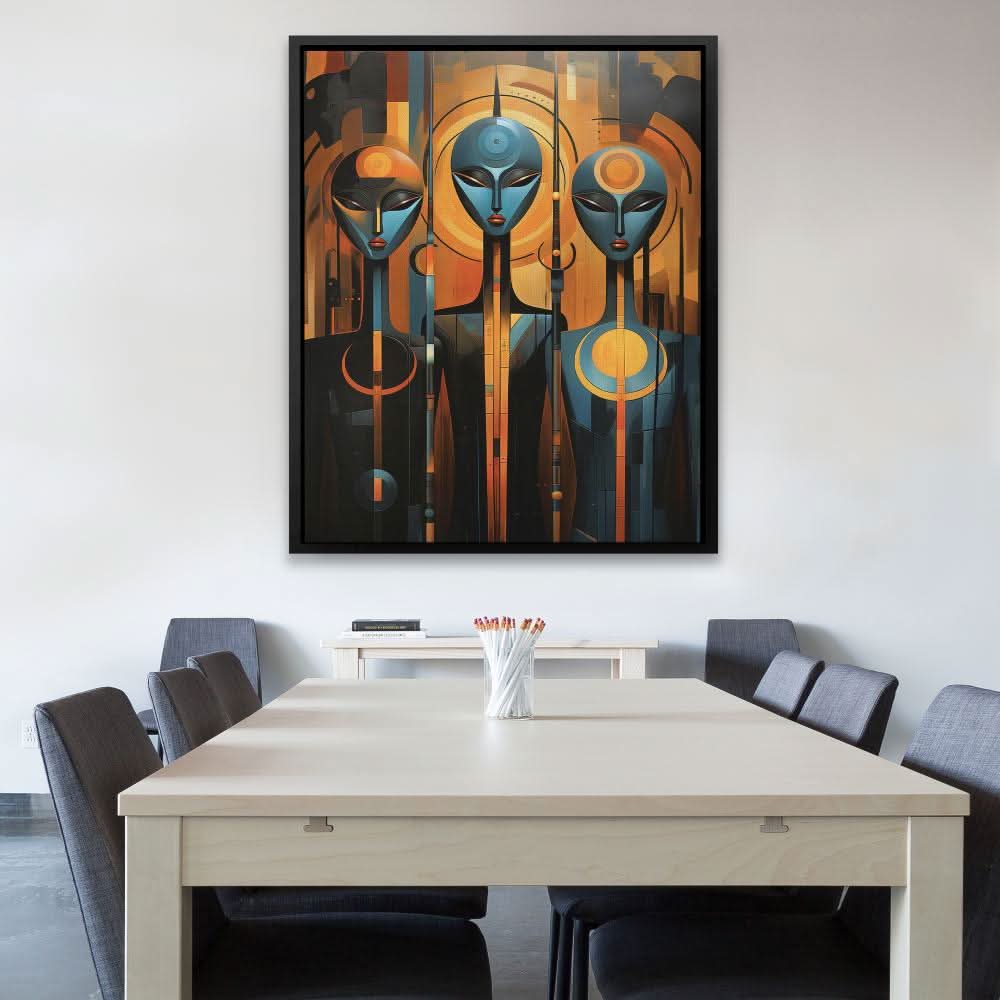 Blue Aliens - Celestial Wall Art in Black Frame