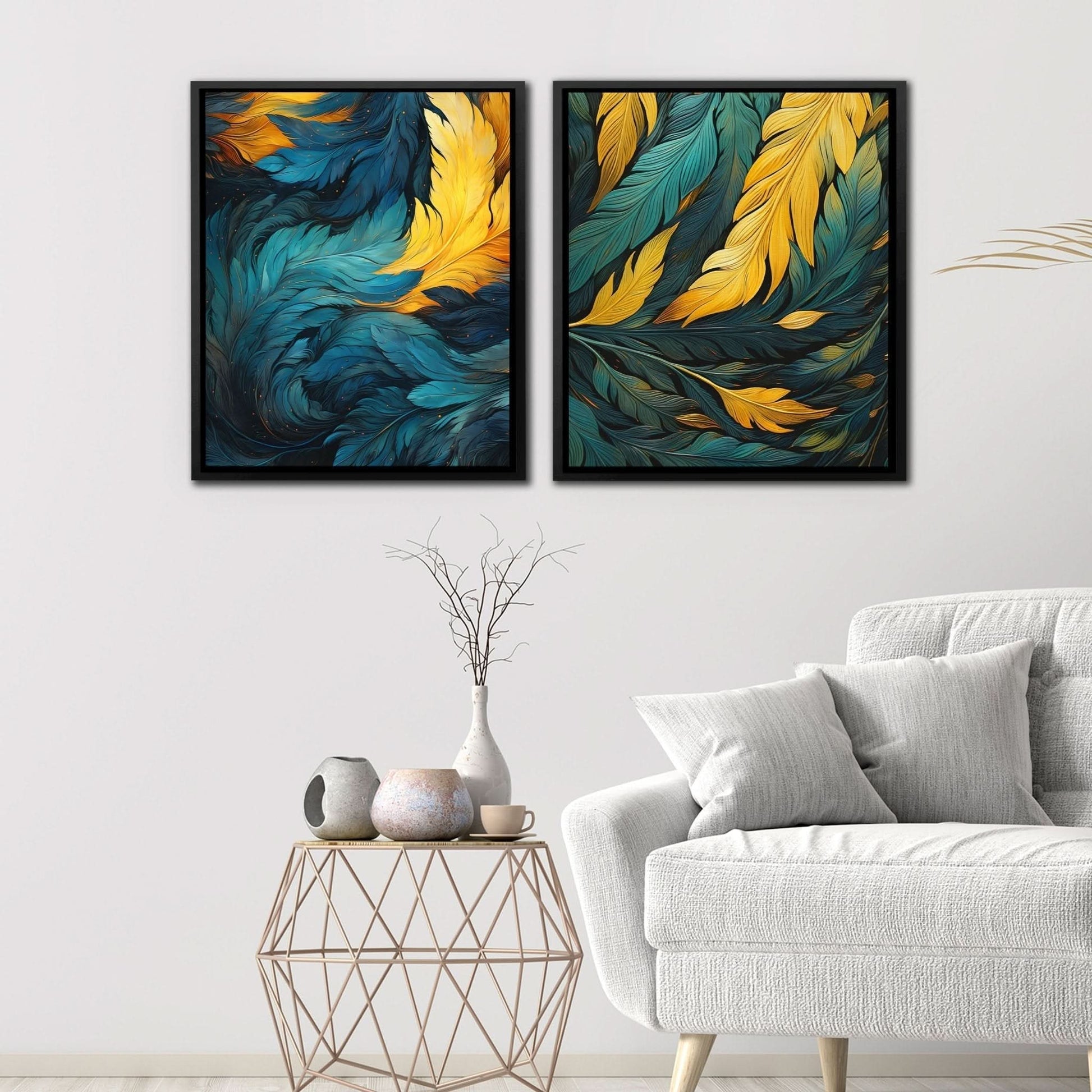 Blue and Green Feathers (2) Set - Blue Canvas Print