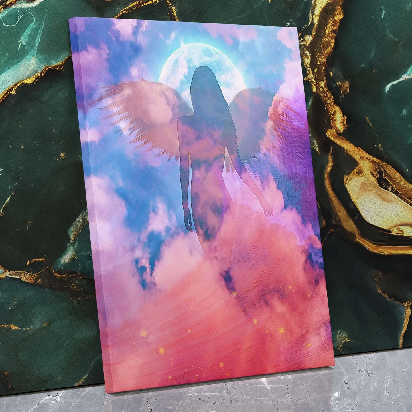 Blue Angel - Angelic Wall Art in Black Frame