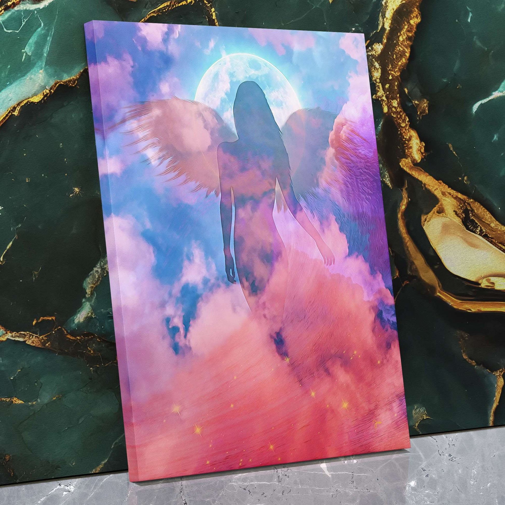 Blue Angel - Angelic Wall Art in Black Frame