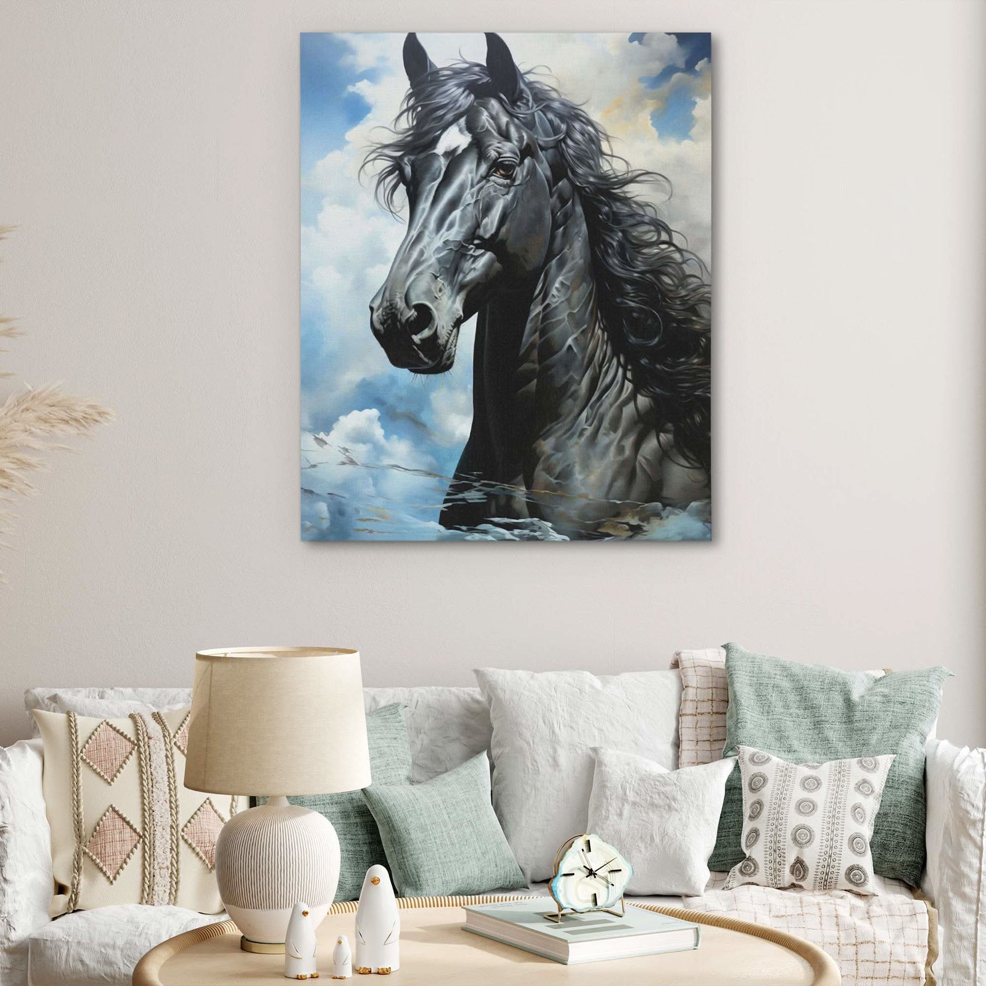 Blue Arabian Horse - Wall Art in Black Frame