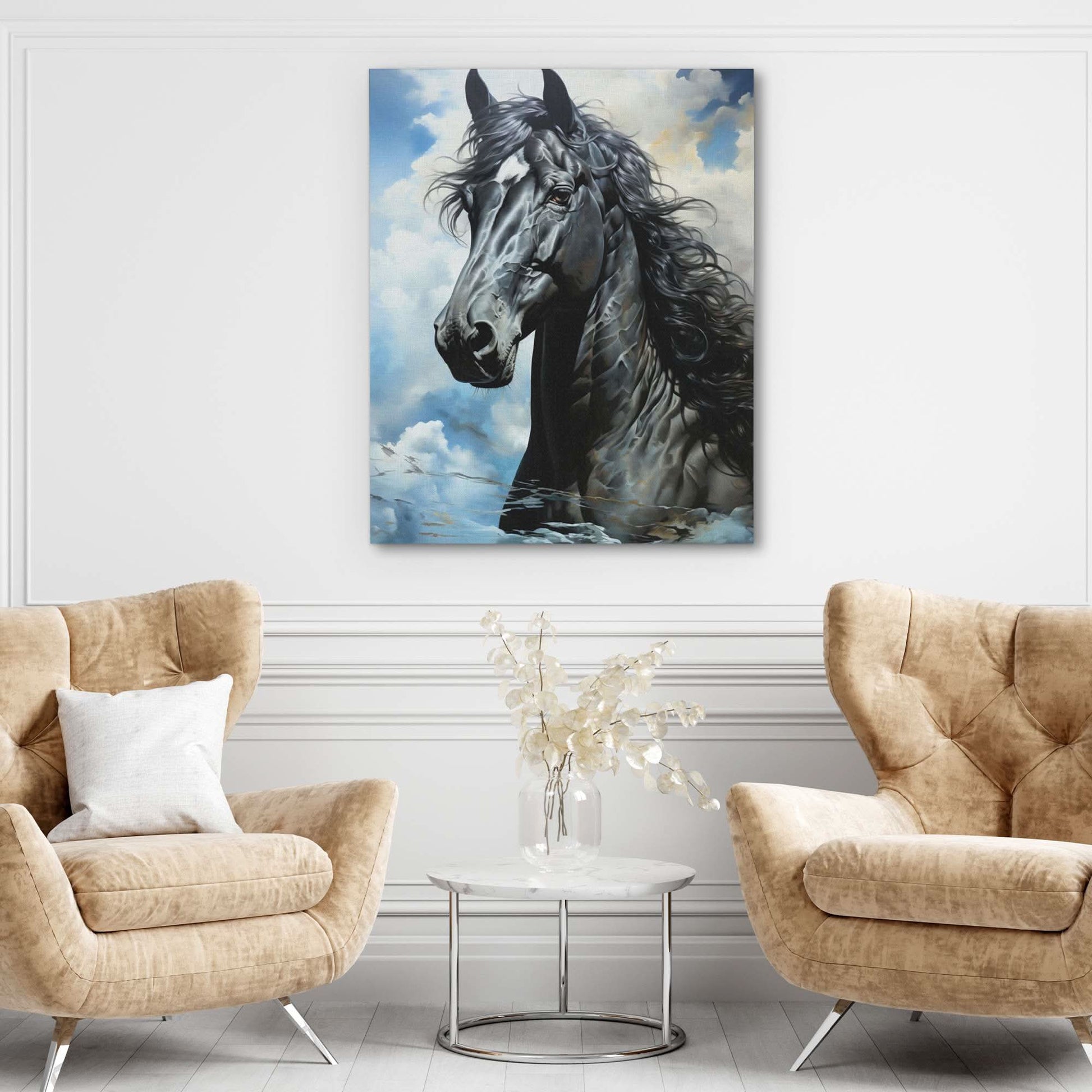 Blue Arabian Horse - Blue Canvas Wall Art