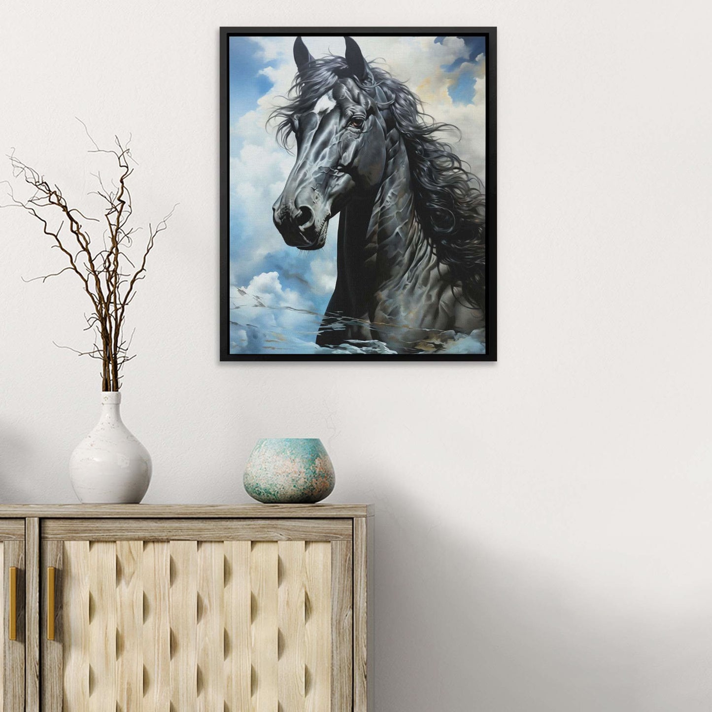 Blue Arabian Horse - Horse Wall Art in Black Frame