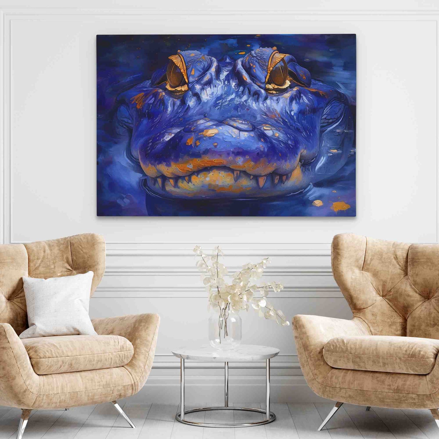 Blue Crocodile - Crocodile Wall Art in Black Frame