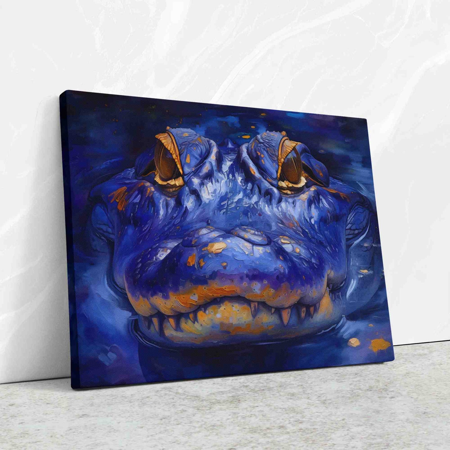 Blue Crocodile - Blue Canvas Wall Art