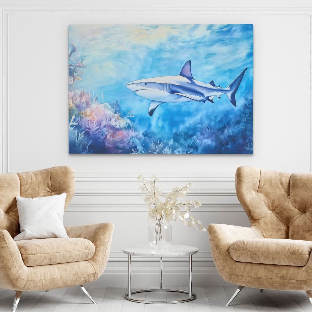 Blue Depths Predator - Blue Canvas Wall Art
