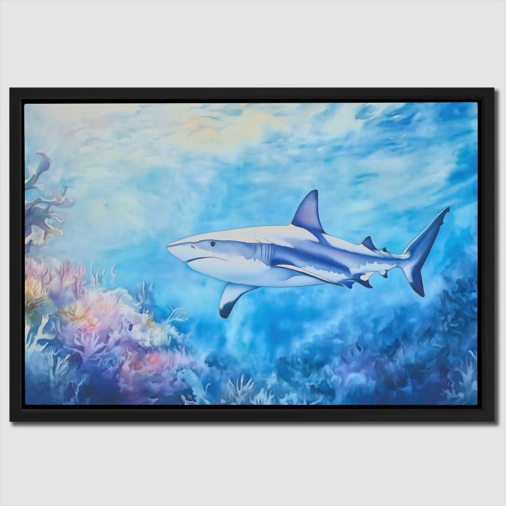 Blue Depths Predator - Beach House Wall Art in Black Frame
