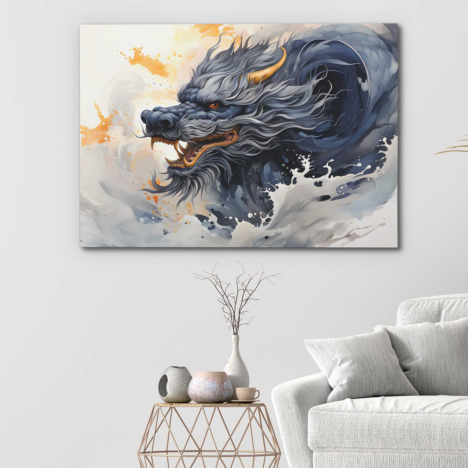 Blue Dragon - Wall Art in Black Frame