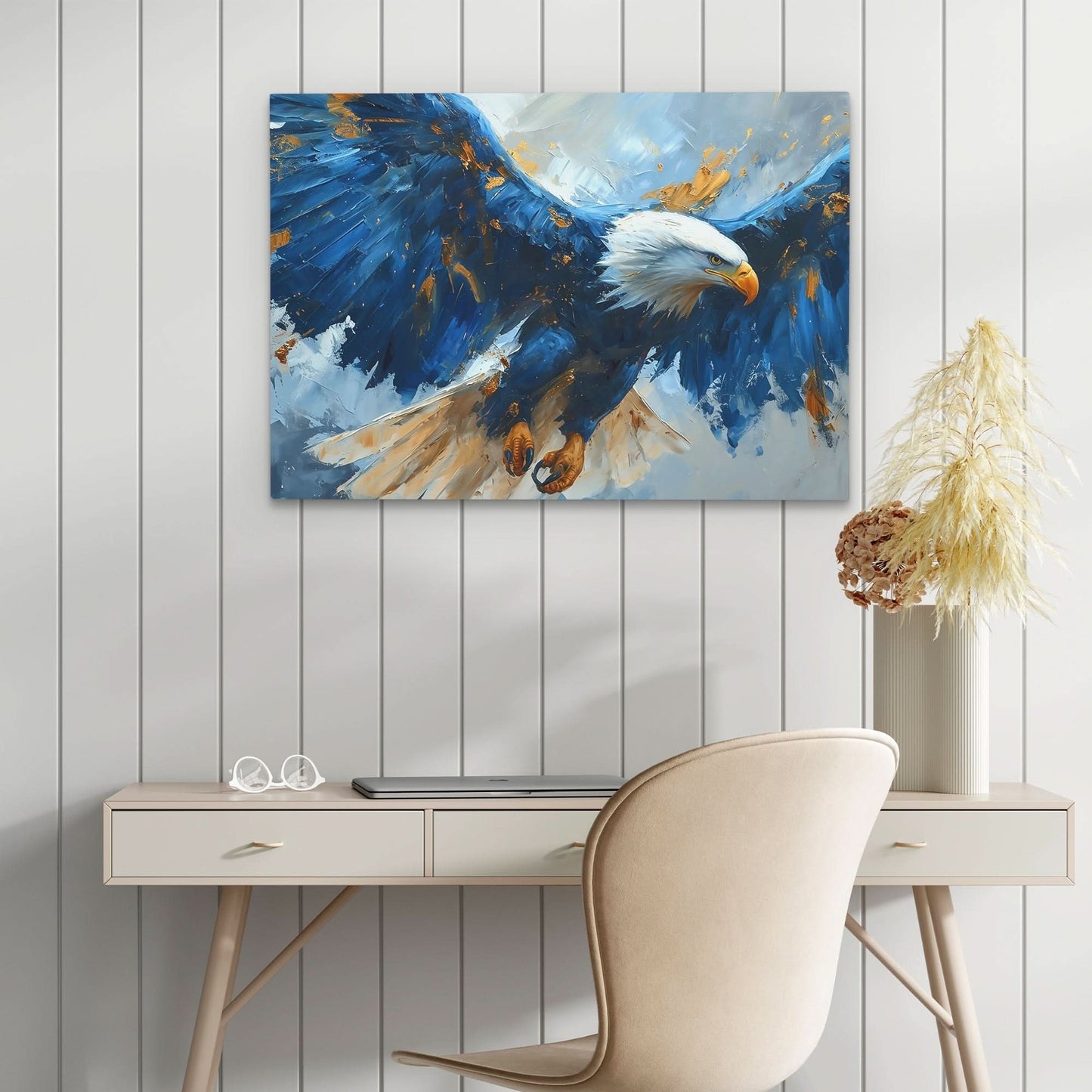 Blue Eagle Flying - Bird Wall Art in Black Frame