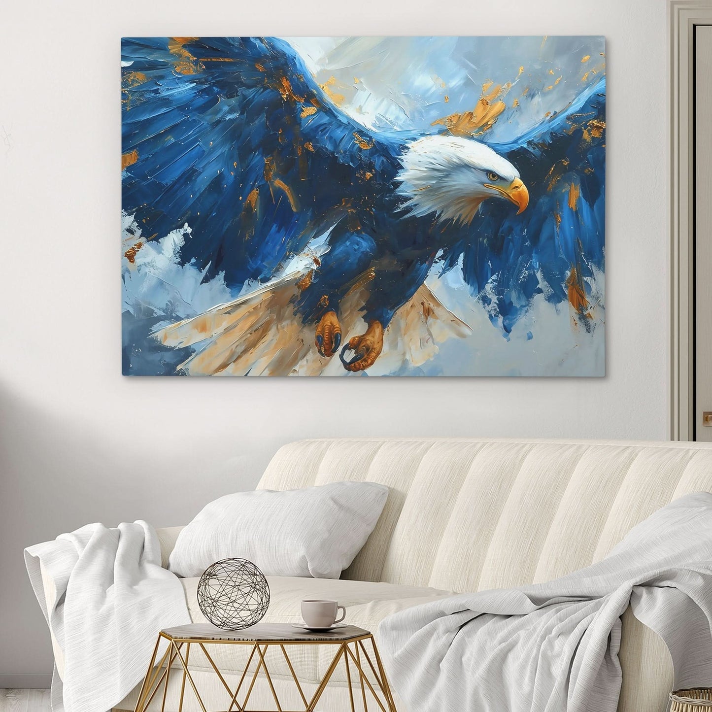 Blue Eagle Flying - Wall Art in Black Frame
