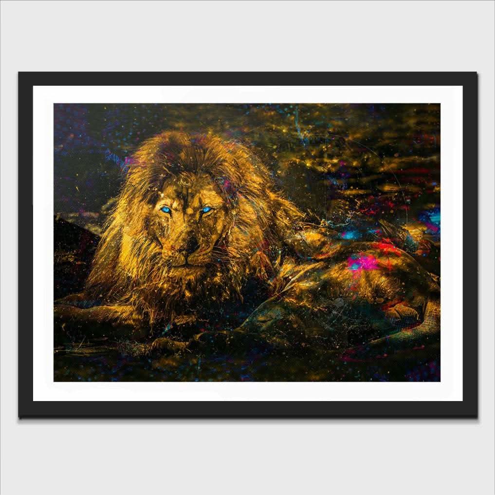 Blue Eye'd Lion Semi-gloss Print - Wall Art in Black Frame