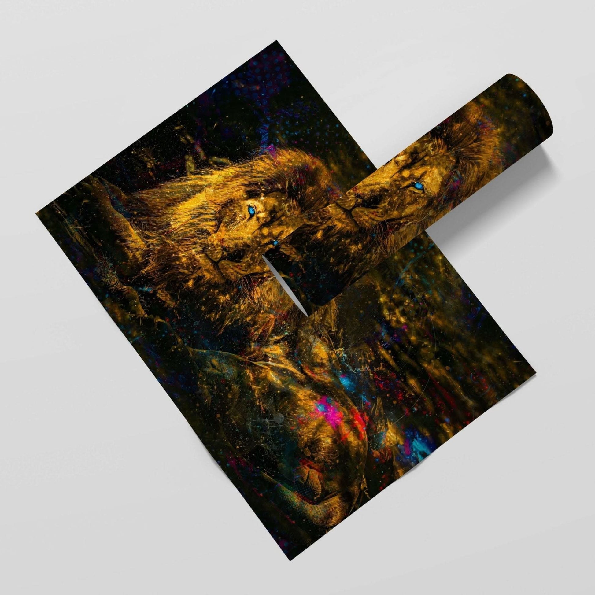 Blue Eye'd Lion Semi-gloss Print - Lion Wall Art in Black Frame
