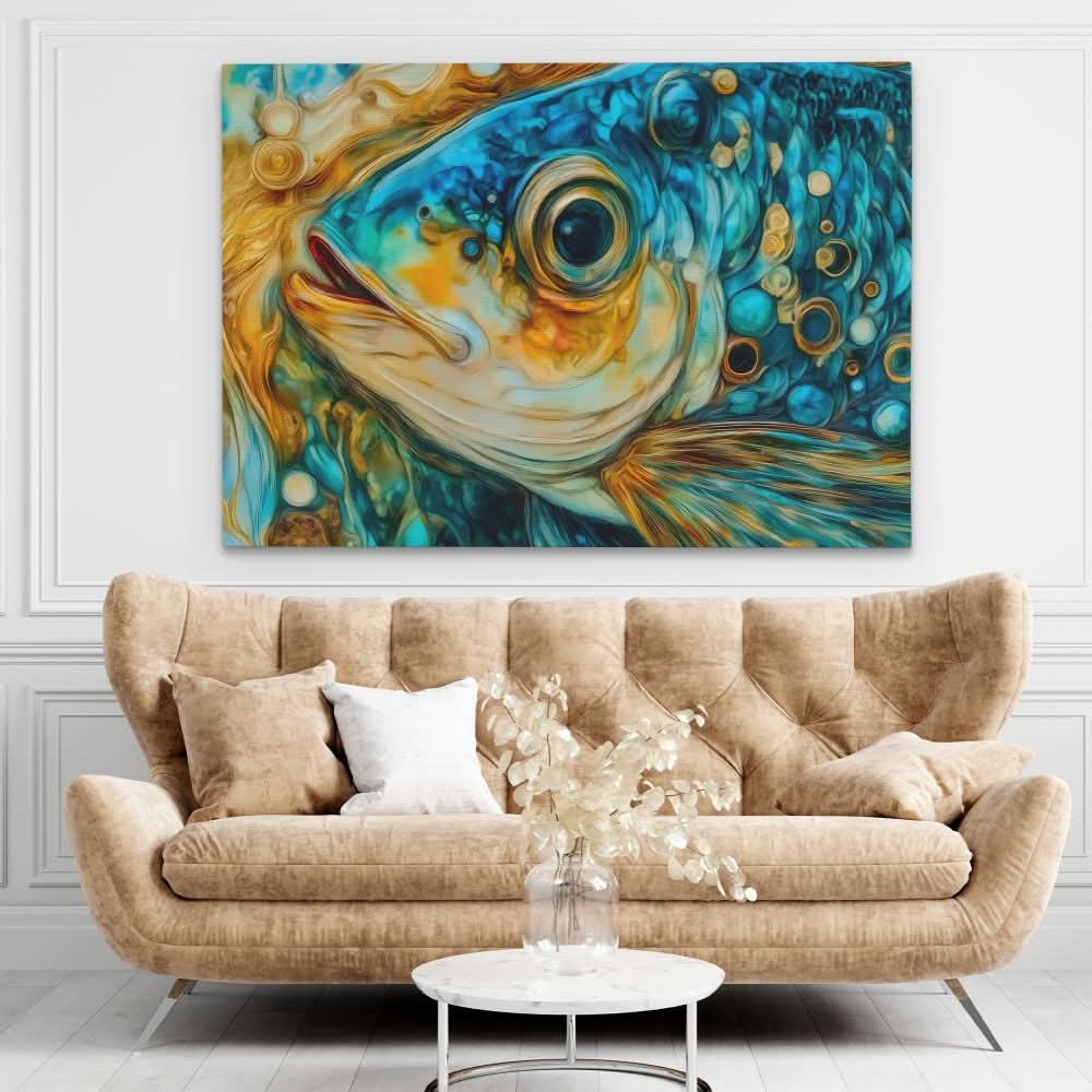 Blue Fish Scales - Modern Blue Canvas Wall Art