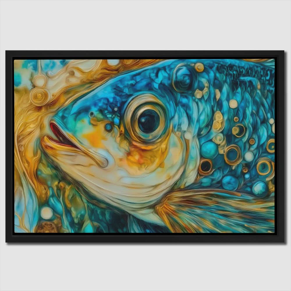 Blue Fish Scales - Fish Wall Art in Black Frame