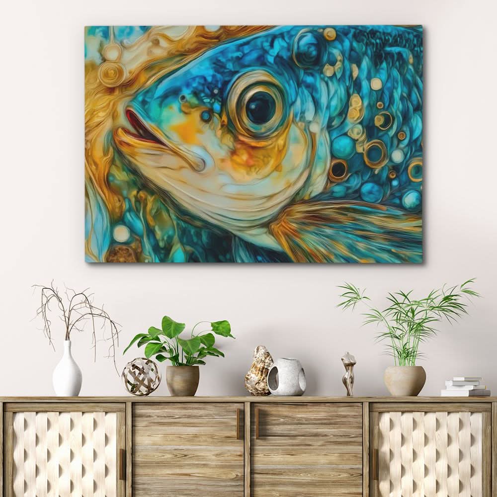 Blue Fish Scales - Modern Wall Art in Black Frame