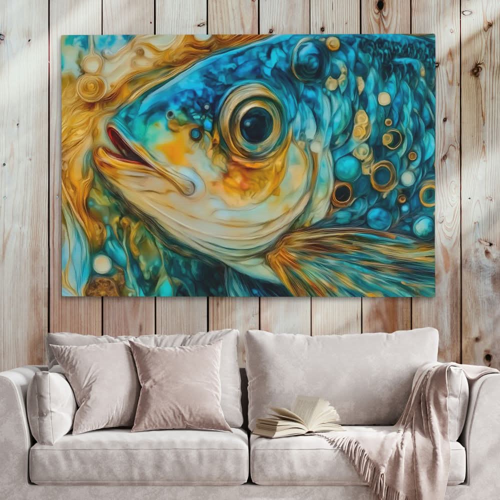 Blue Fish Scales - Coastal Art for Bathroom