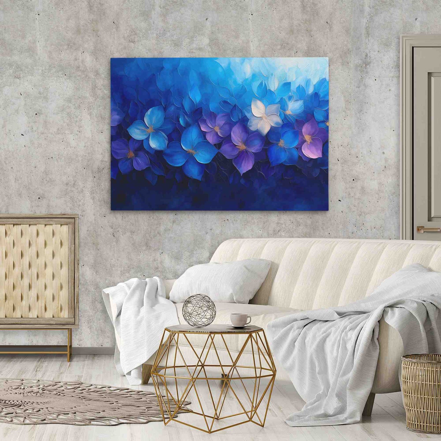 Blue Floral Arrangement - Blue Wall Art for Bedroom