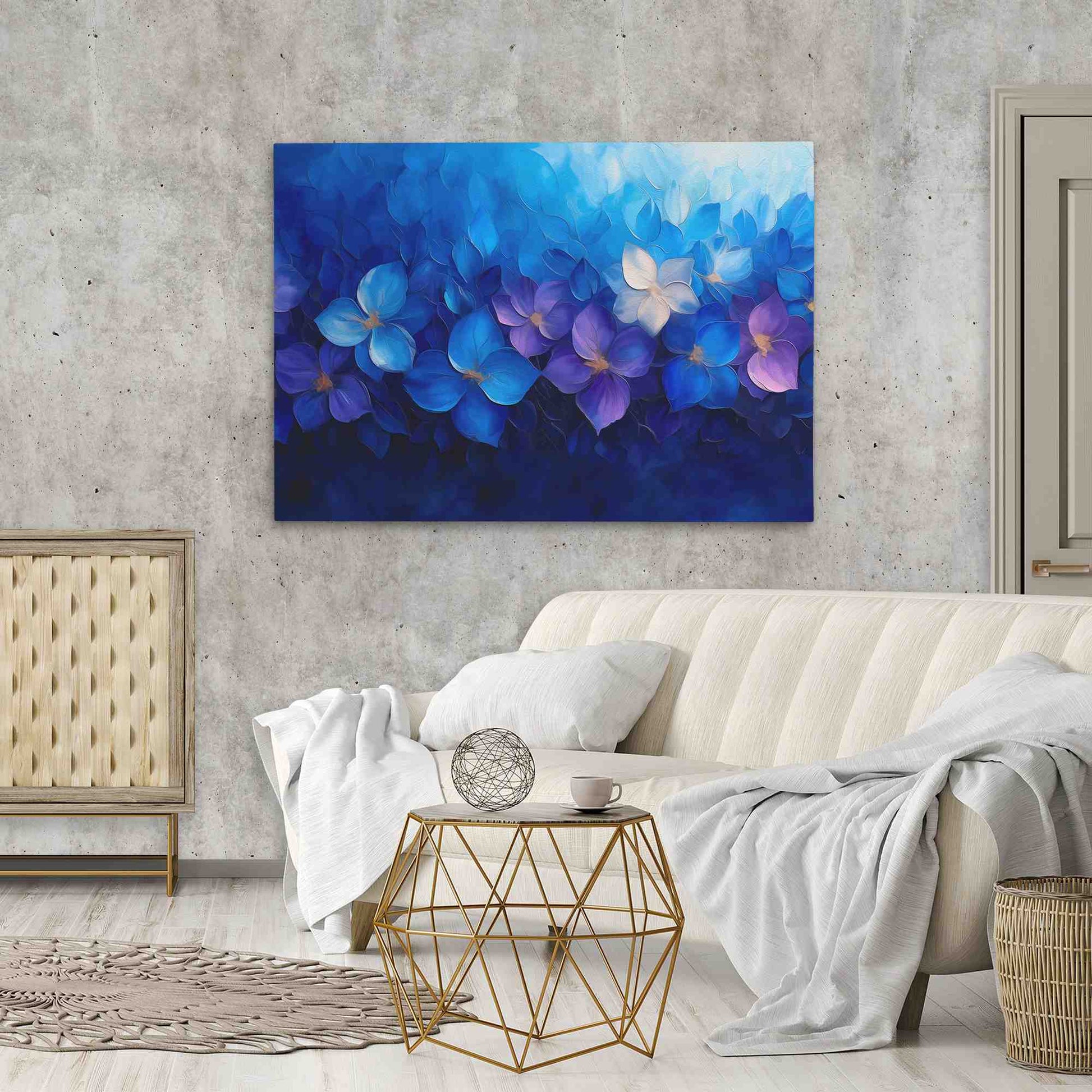 Blue Floral Arrangement - Blue Wall Art for Bedroom