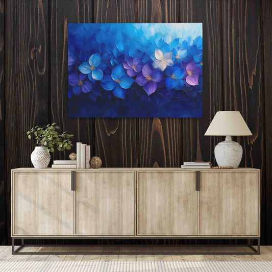 Blue Floral Arrangement - Wall Art in Black Frame