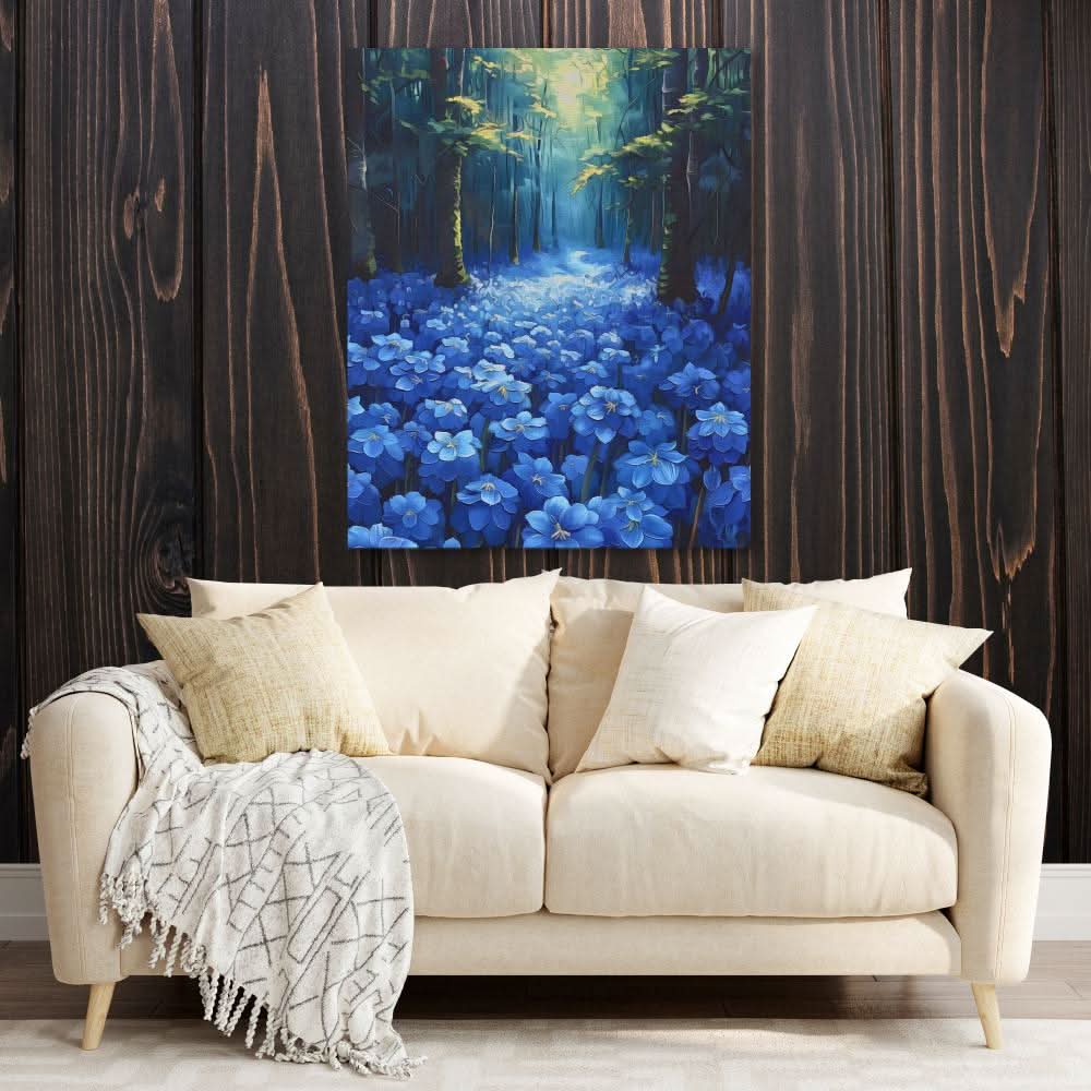 Blue Floral Forest - Blue Canvas Wall Art