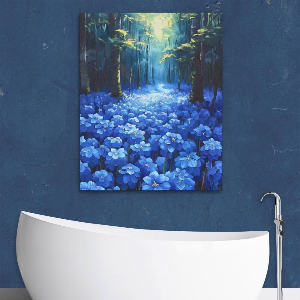 Blue Floral Forest - Blue Wall Art for Hallway