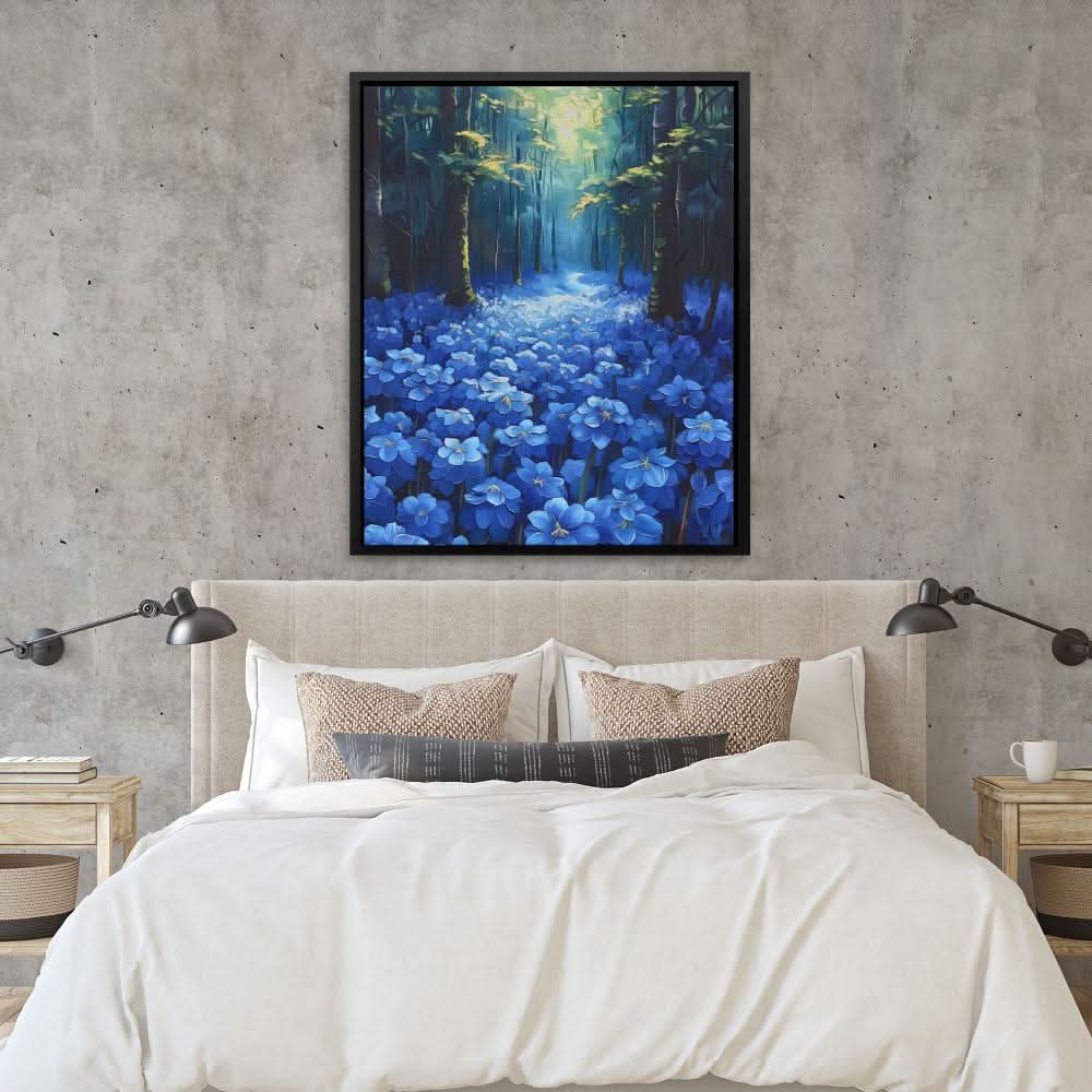 Blue Floral Forest - Floral Art for Hallway