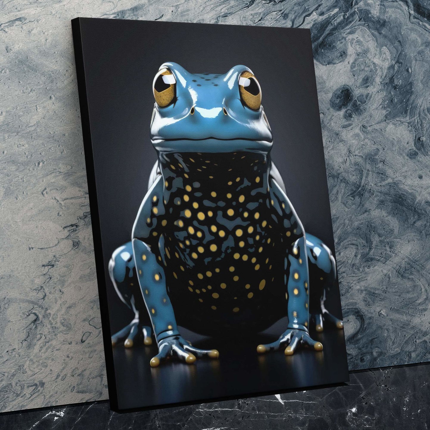 Blue Frog - Wall Art in Black Frame