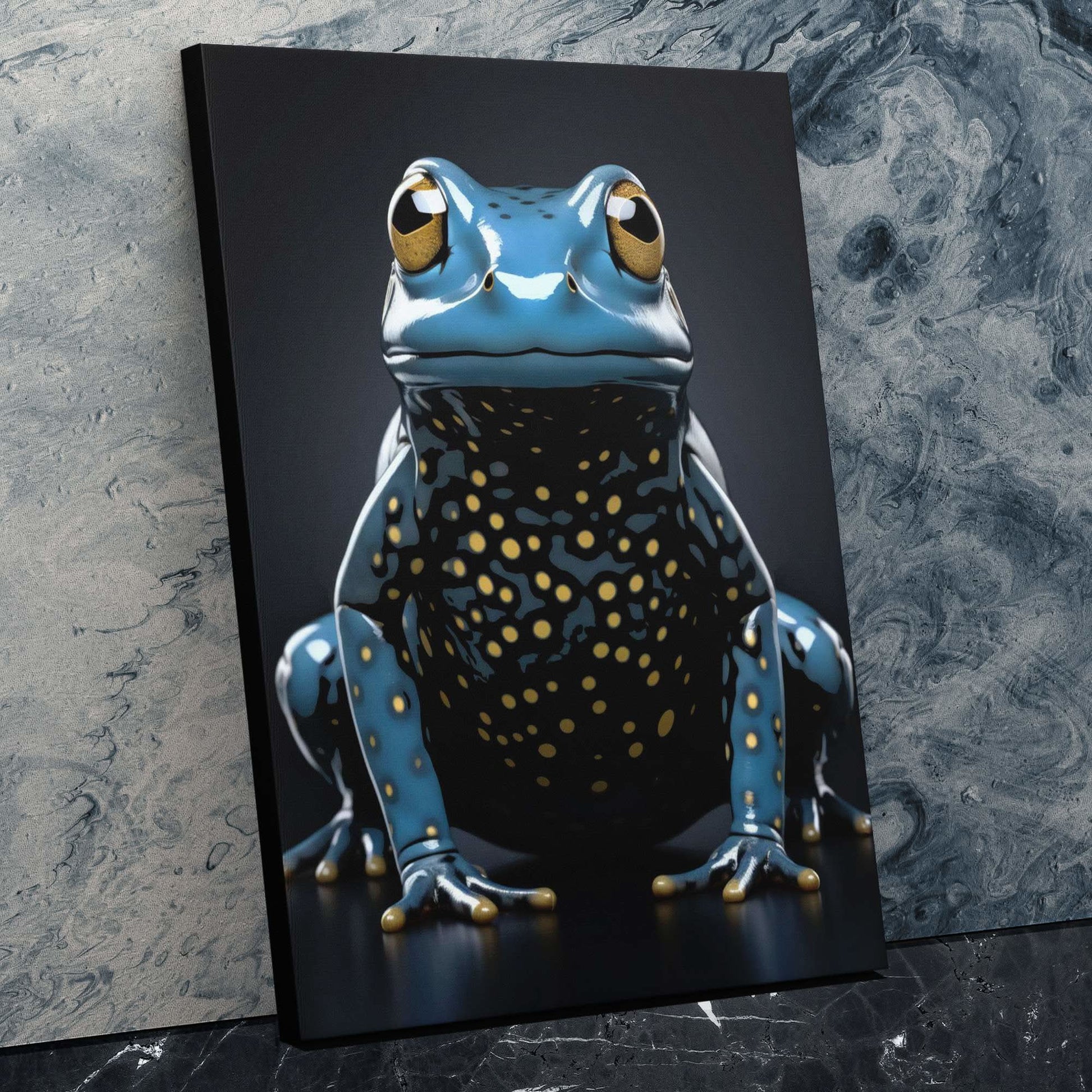 Blue Frog - Wall Art in Black Frame