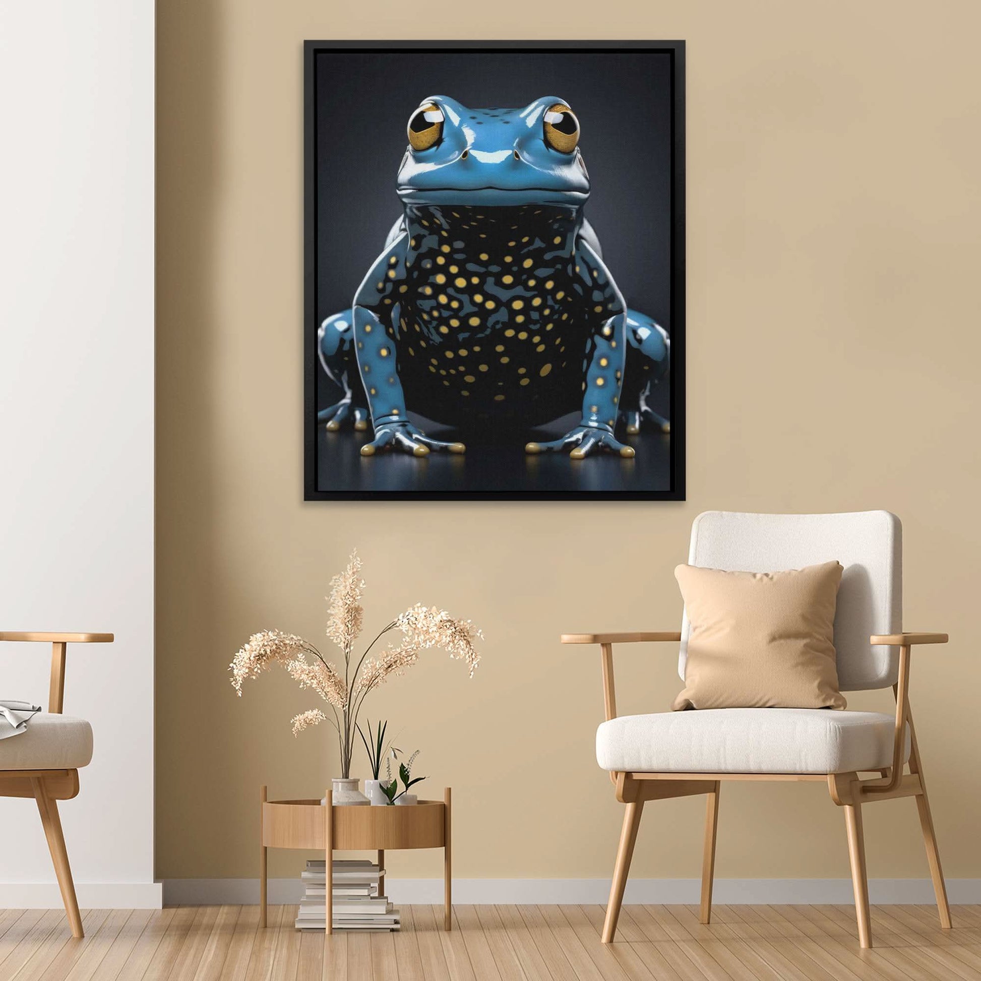 Blue Frog - Realism Wall Art in Black Frame