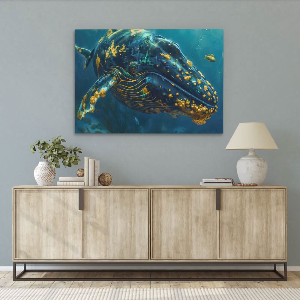 Blue Giant of the Sea - Beach House Wall Art in Black Frame