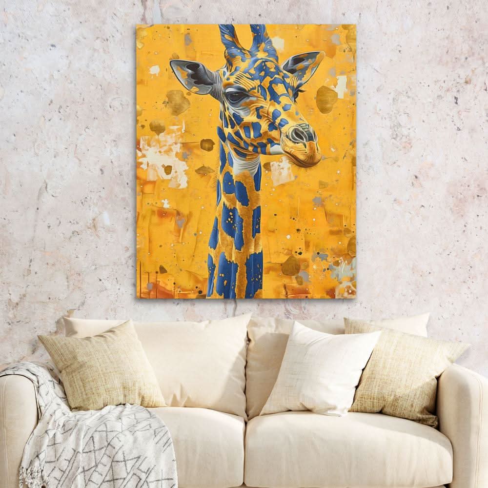 Blue Giraffe - Blue Canvas Wall Art
