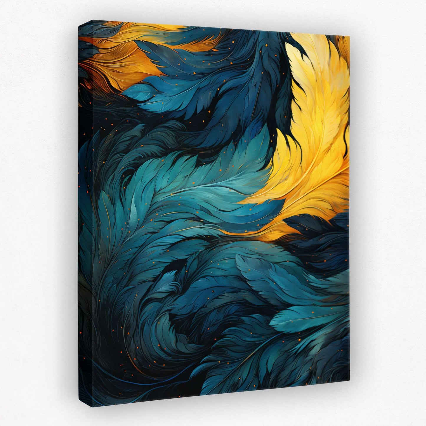 Blue Gold Feathers - Feathers Canvas Wall Art