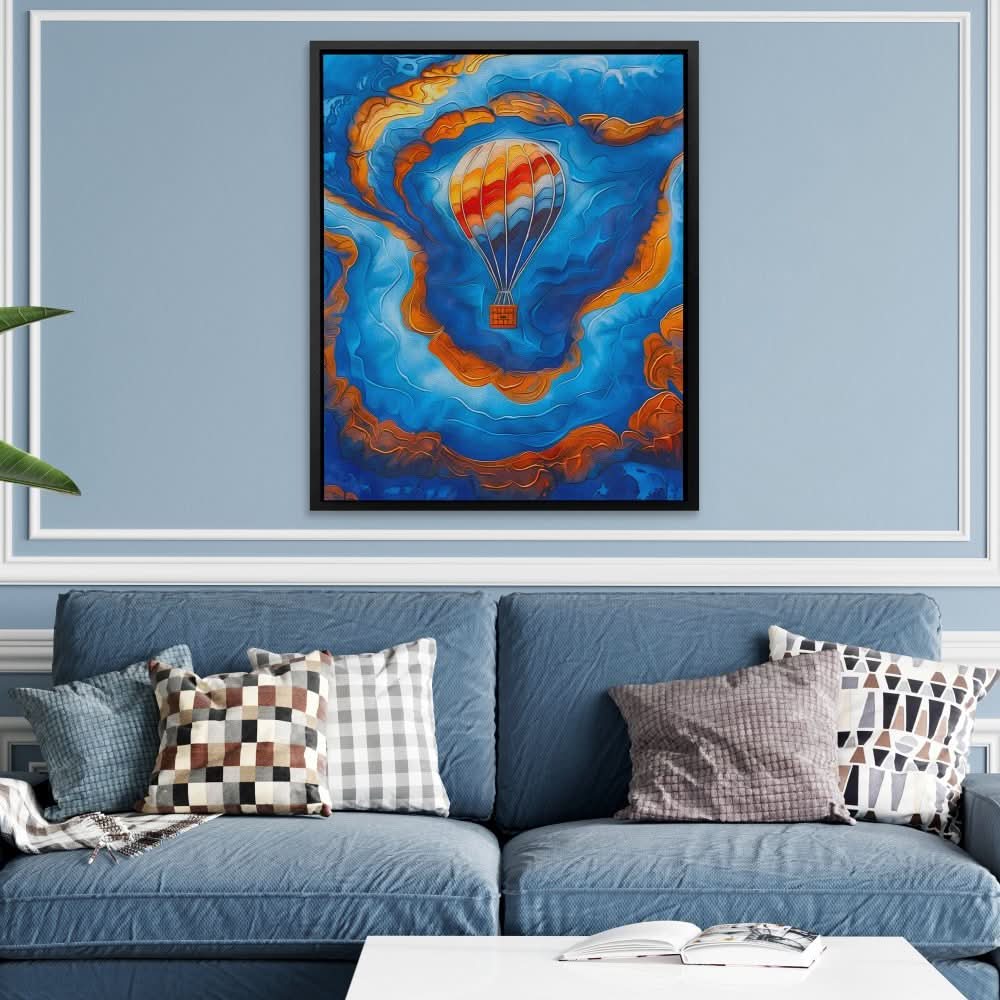 Blue Gold Hot Air Balloon - Blue Coastal Canvas Print