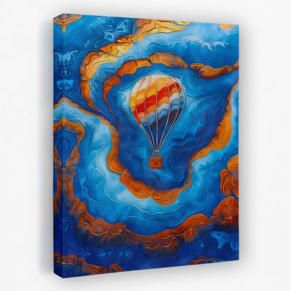 Blue Gold Hot Air Balloon - Blue Gold and White Canvas Wall Art