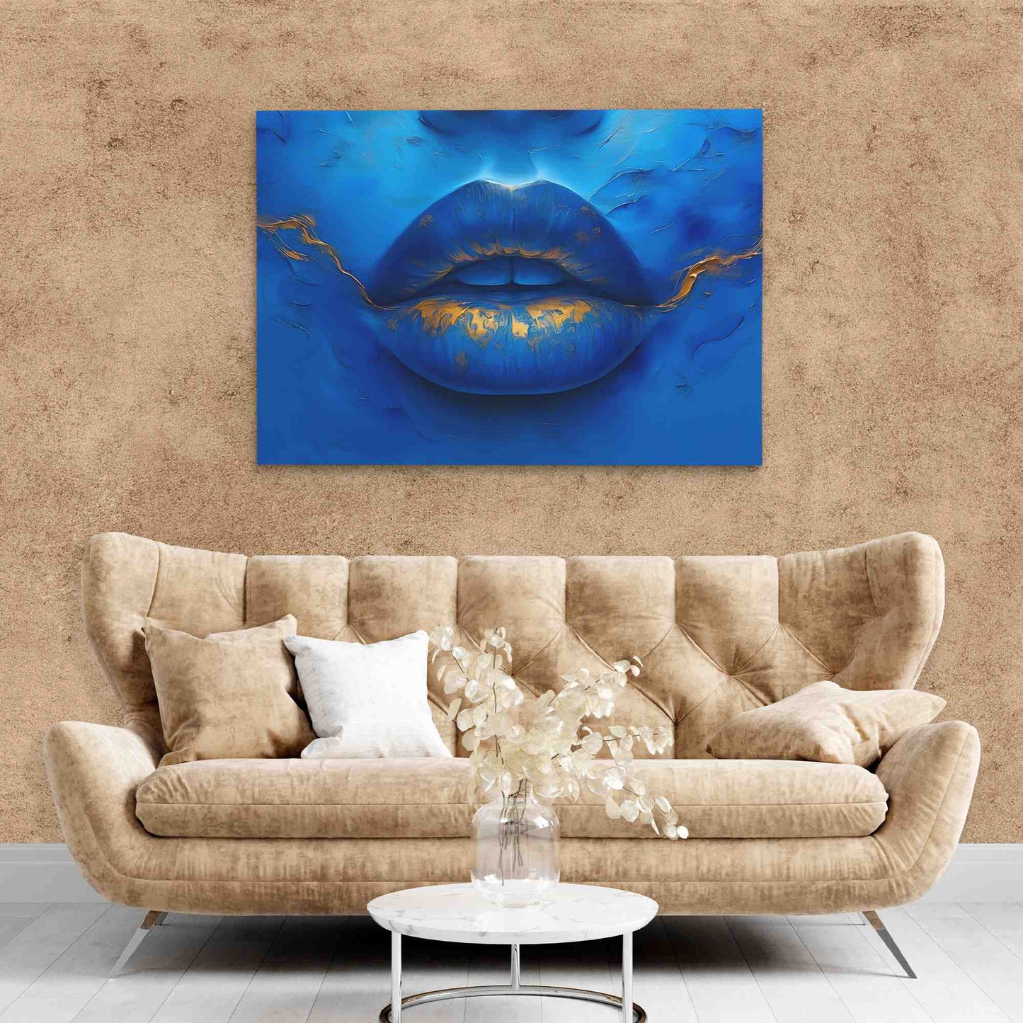 Blue Gold Lips - Large Canvas Print