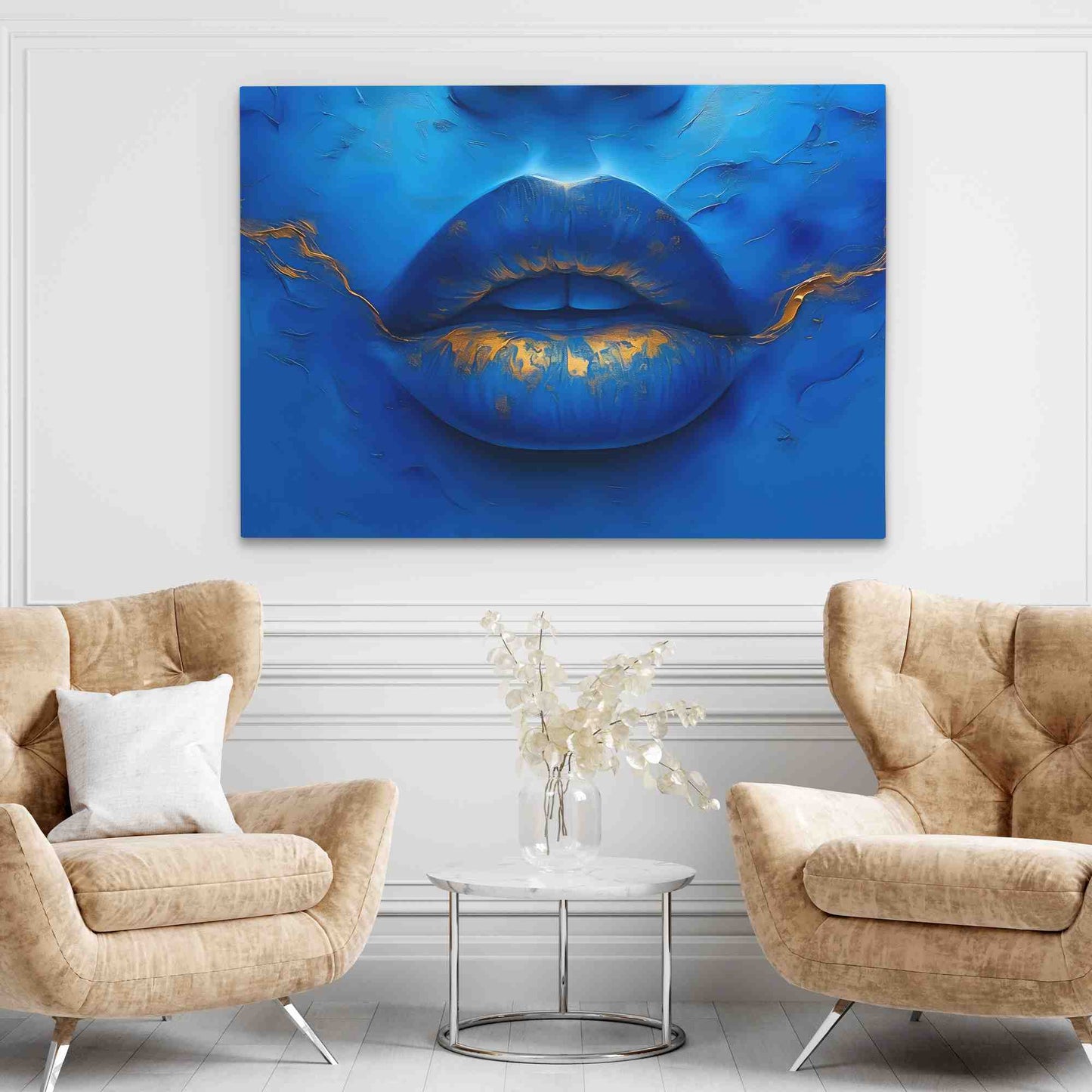 Blue Gold Lips - Female Art
