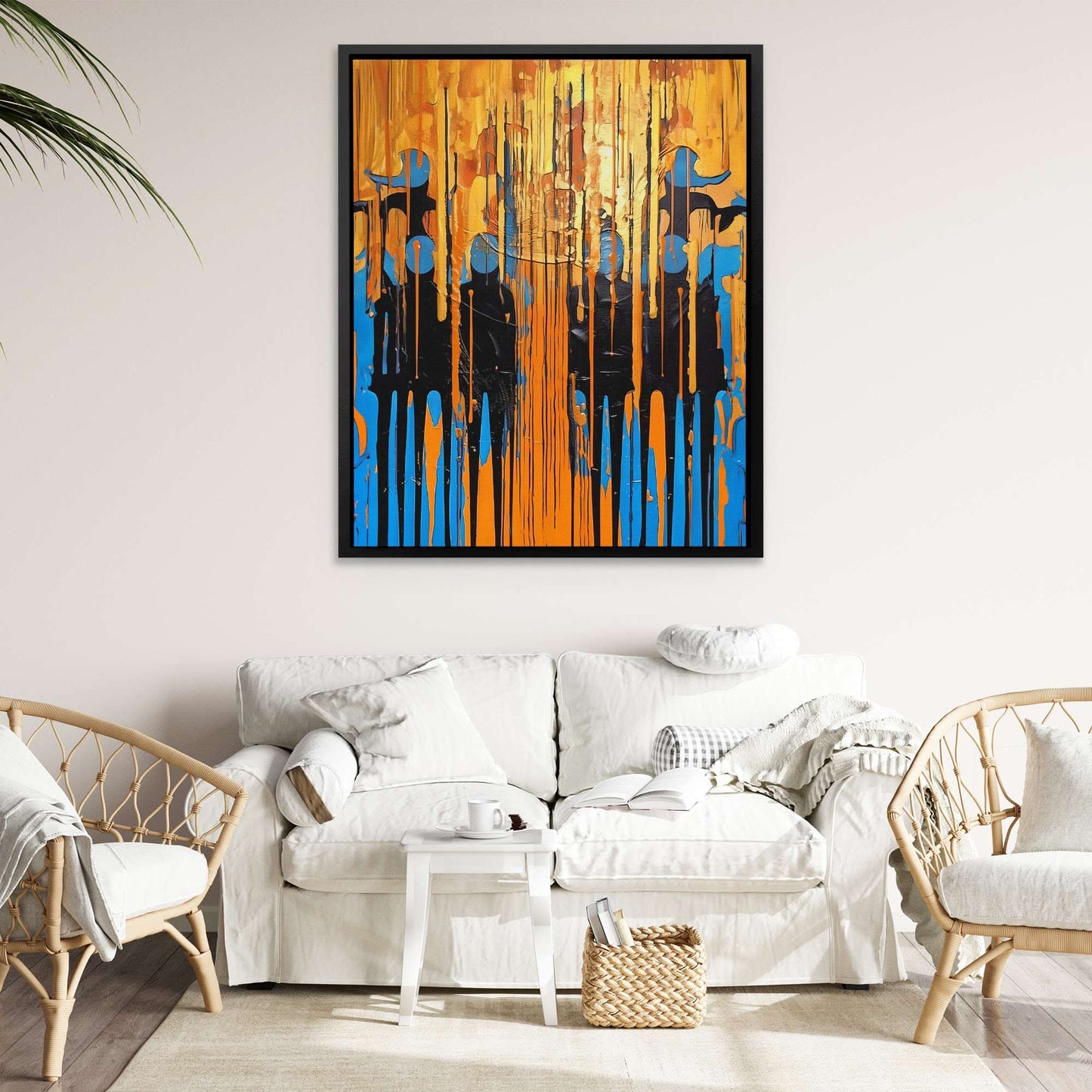 Blue-Gold Symphony - Large Abstract Canvas Print